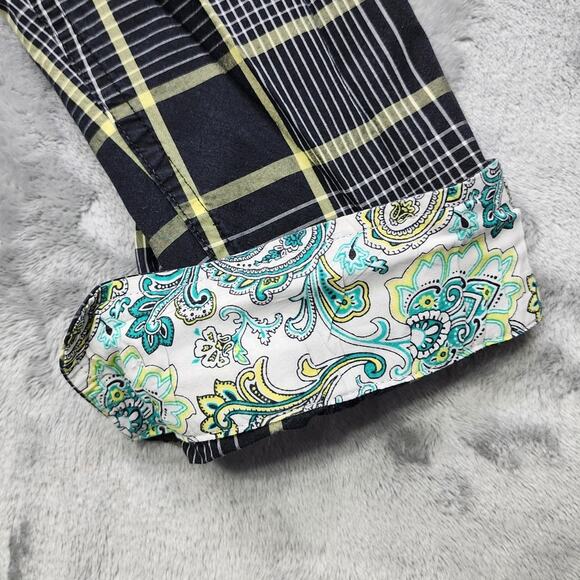 Cinch Shirt Mens XL Black White Yellow Plaid Long Sleeve Flip Cuff Button Down - Picture 2 of 12